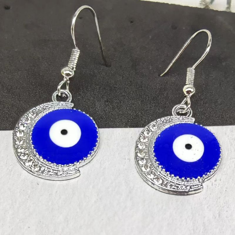 1 Pair IG Style Shiny Moon Eye Enamel Inlay Alloy Rhinestones Gold Plated Silver Plated Drop Earrings