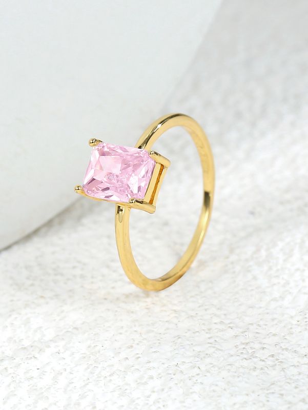 Wholesale Elegant Shiny Rectangle Copper Inlay 18K Gold Plated Rose Gold Plated Silver Plated Zircon Rings