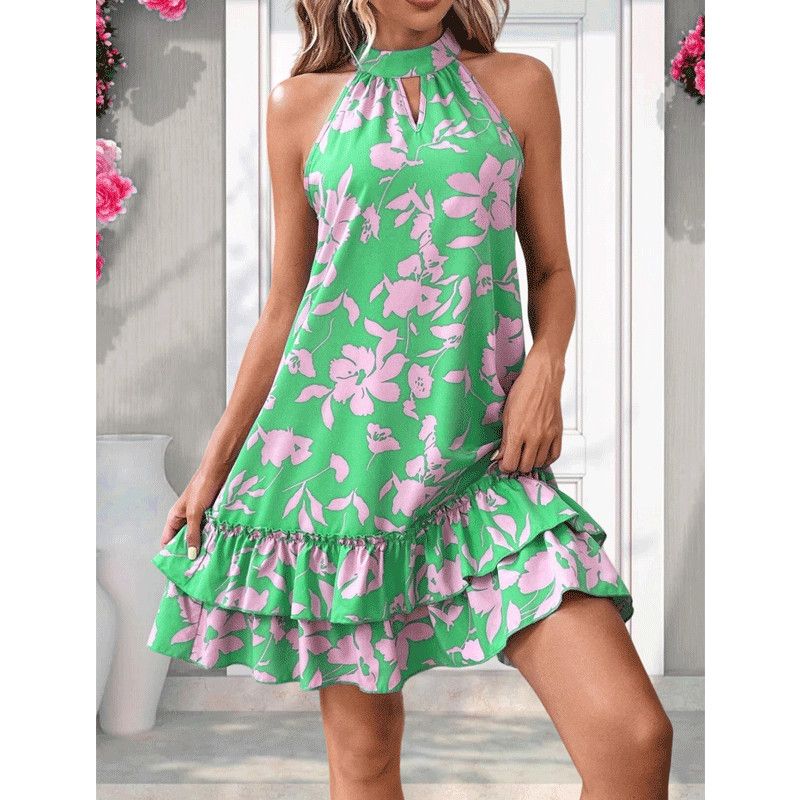 Women's A-Line Skirt Vacation Standing Collar Sleeveless Flower Knee-Length Outdoor Daily Beach