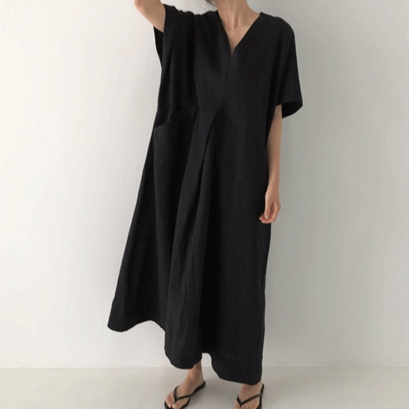 Frau Normales Kleid Einfacher Stil Klassischer Stil V-Ausschnitt Kurzarm Einfarbig Midi-Kleid Ferien