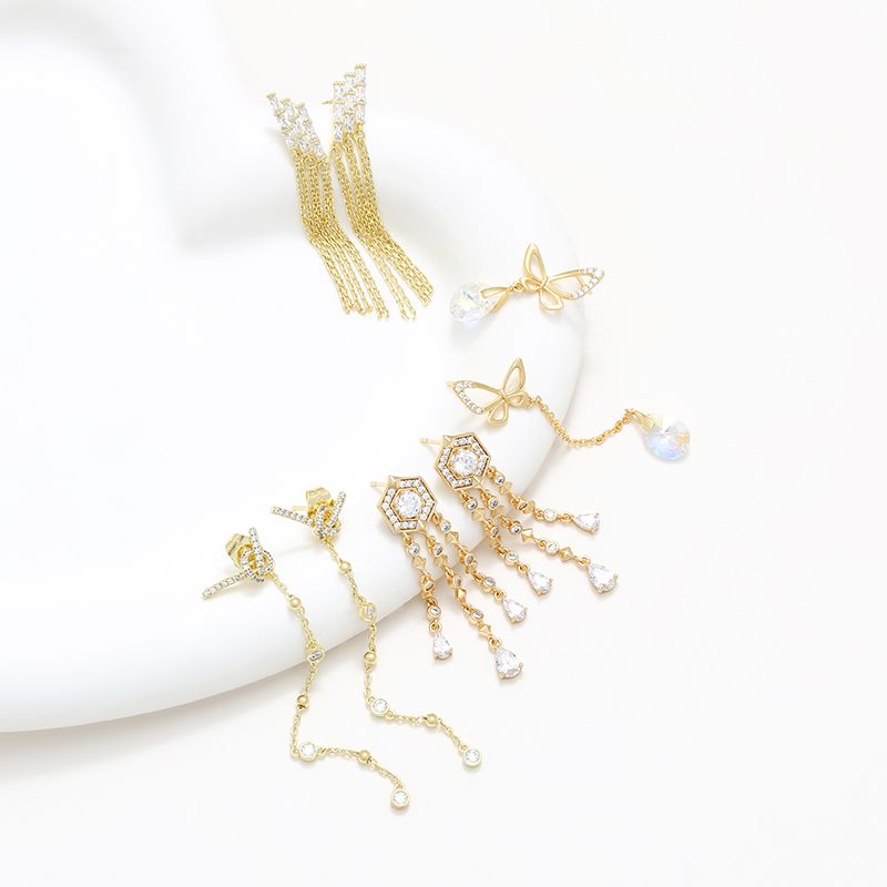 1 Pair XUPING Sweet Geometric Tassel Butterfly Tassel Inlay Copper Artificial Gemstones 18K Gold Plated Drop Earrings