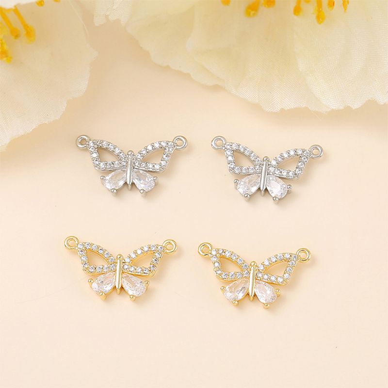 1 Piece 10 * 18mm Copper Zircon 18K Gold Plated White Gold Plated Butterfly Polished Pendant