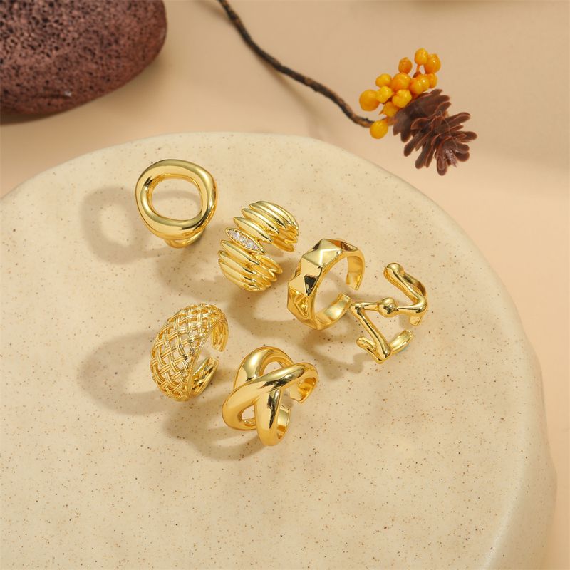 Copper Vintage Style Simple Style Commute Inlay Geometric Round Zircon Open Rings