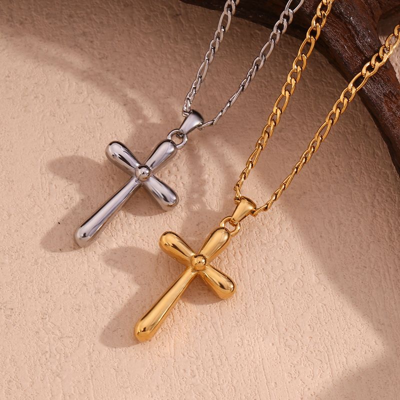 304 Stainless Steel 18K Gold Plated Simple Style Cross Pendant Necklace