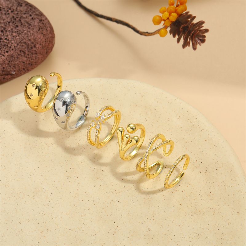 Copper 14K Gold Plated Vintage Style Simple Style Commute Inlay Round Fish Zircon Open Rings