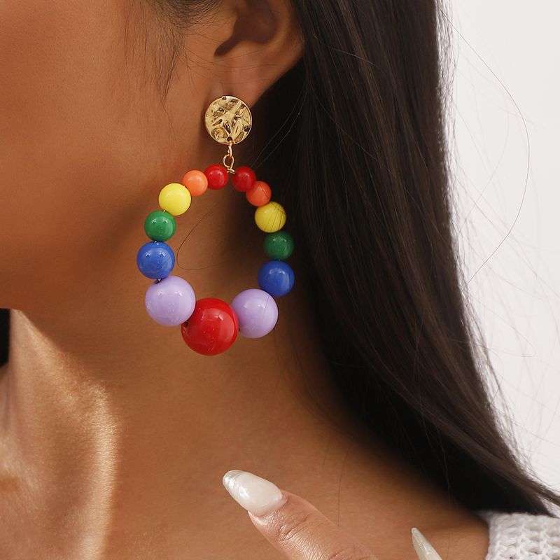 1 Pair Sweet Geometric Beaded Plastic Drop Earrings