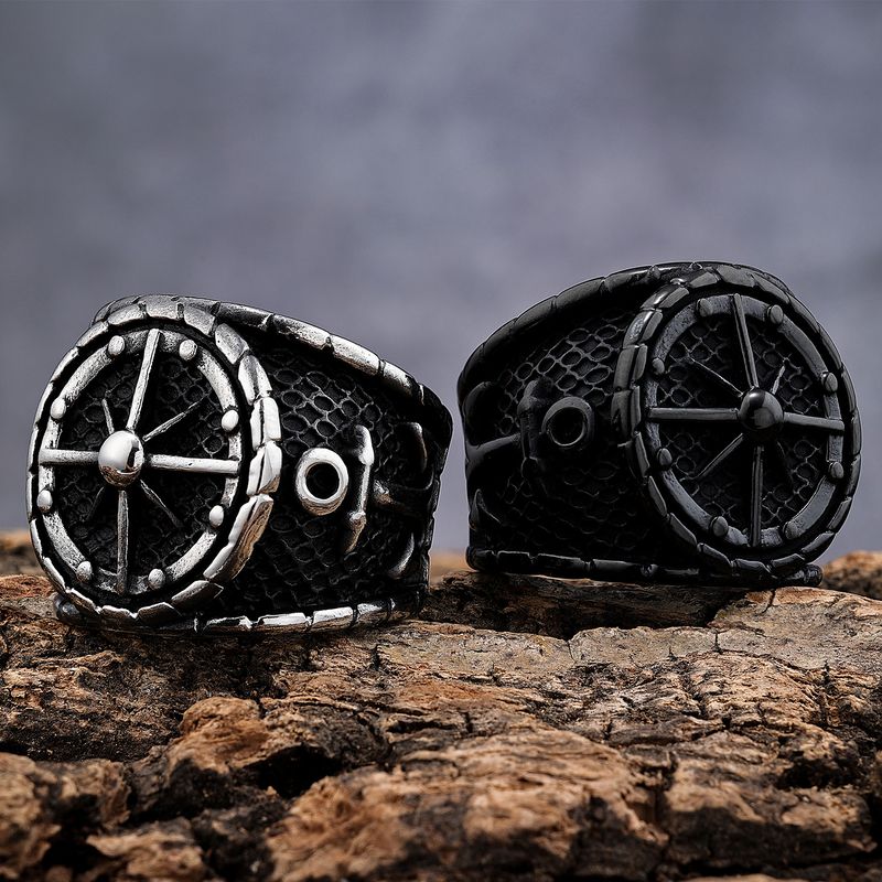 Hip-Hop Streetwear Compass Anchor 304 Stainless Steel Carving Men's Rings