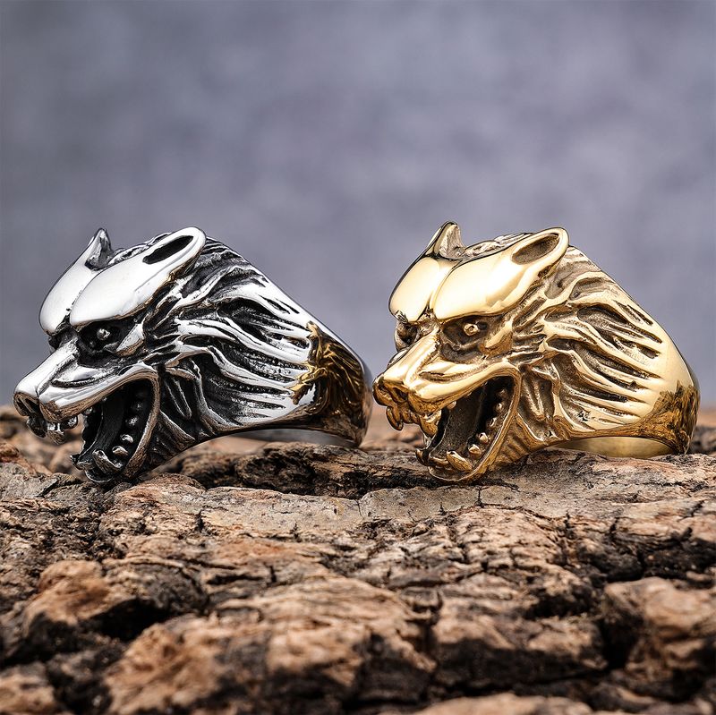 Hip-Hop Streetwear Crown 304 Stainless Steel Carving Men's Rings