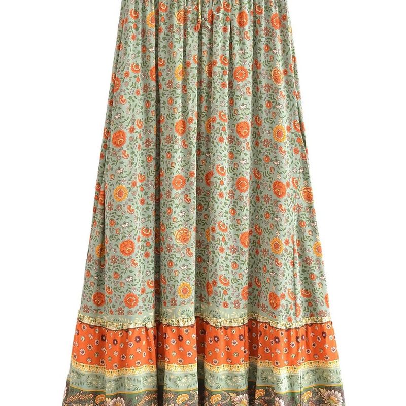 Summer Streetwear Color Block Polyester Maxi Long Dress Skirts