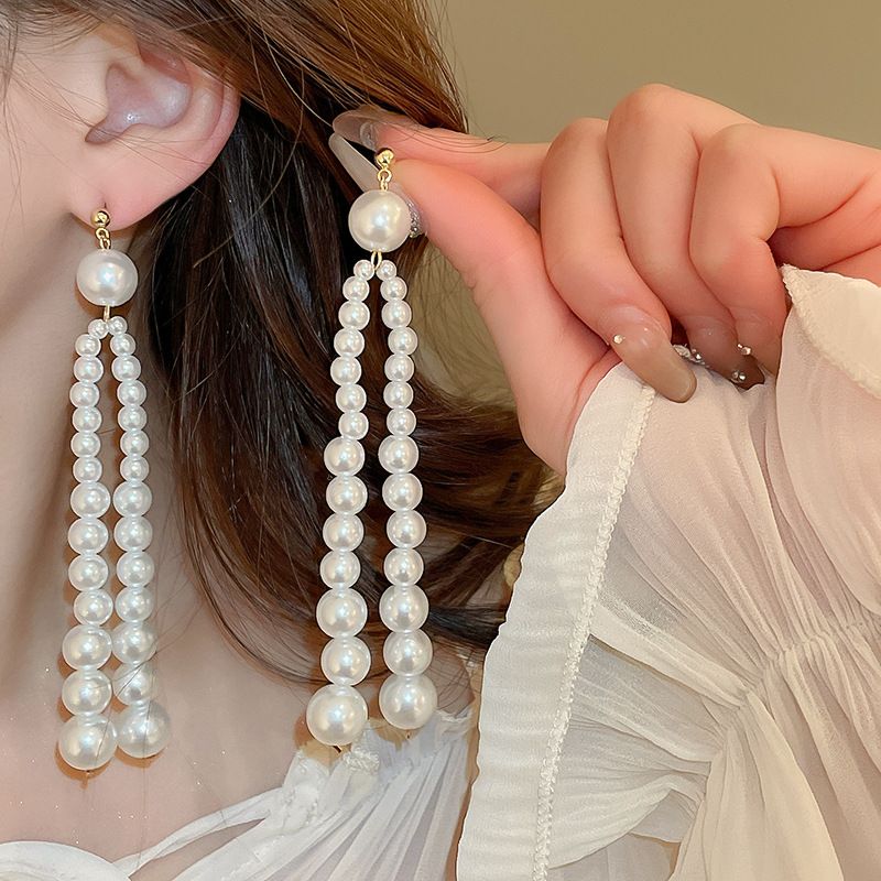 1 Pair Casual Elegant Pearl Inlay Imitation Pearl Sterling Silver Pearl Drop Earrings