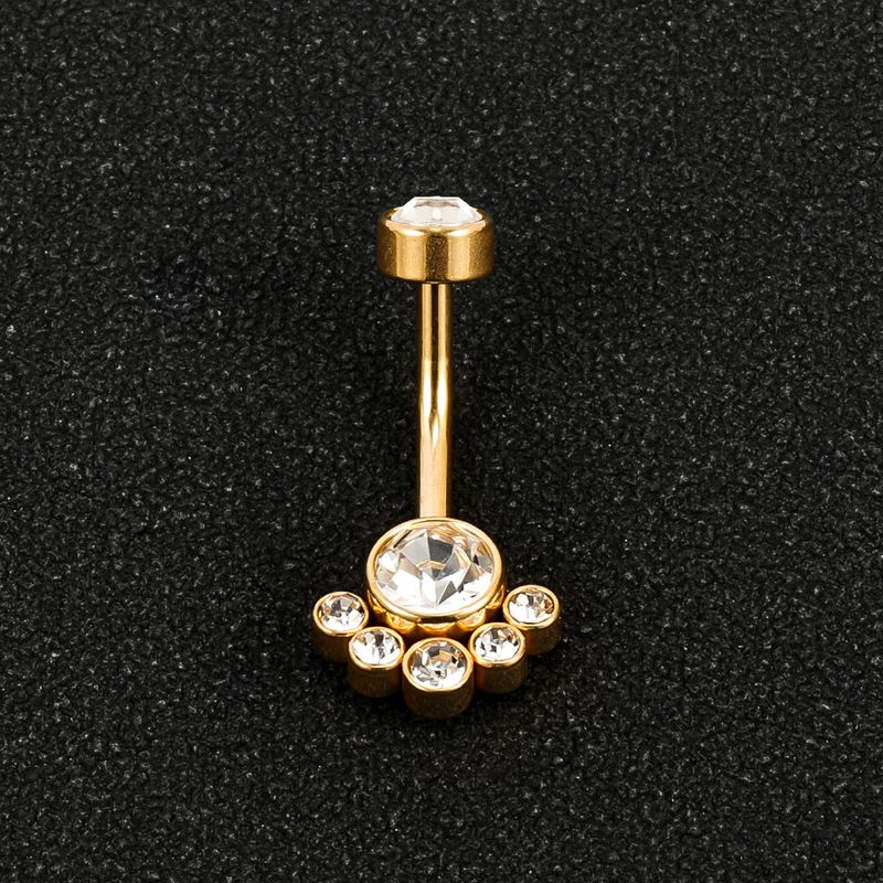 1 Piece Belly Rings Simple Style Solid Color 302 Stainless Steel 316 Stainless Steel  Polishing Plating Inlay Diamond 18K Gold Plated Belly Rings