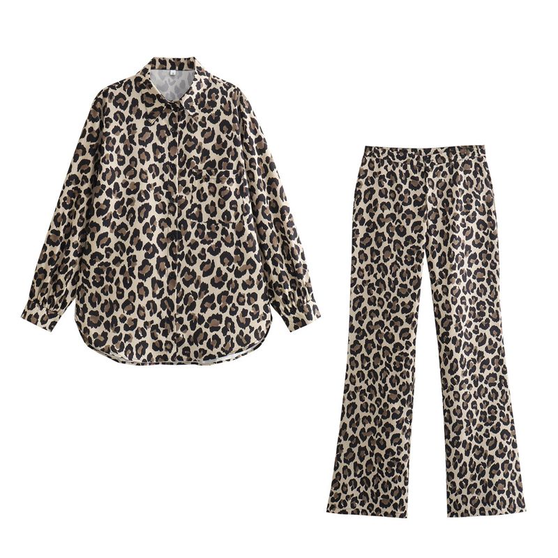 Ferien Täglich Frau Strassenmode Leopard Polyester Drucken Hosen-Sets Hosen-Sets