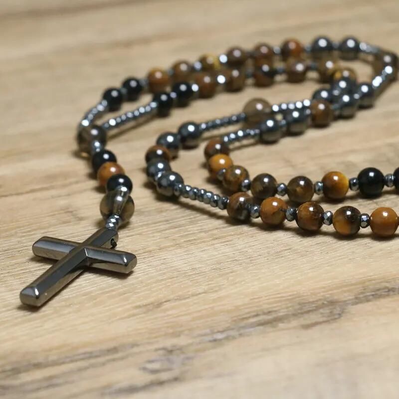 Streetwear Cross Natural Stone Beaded Pendant Necklace 1 Piece