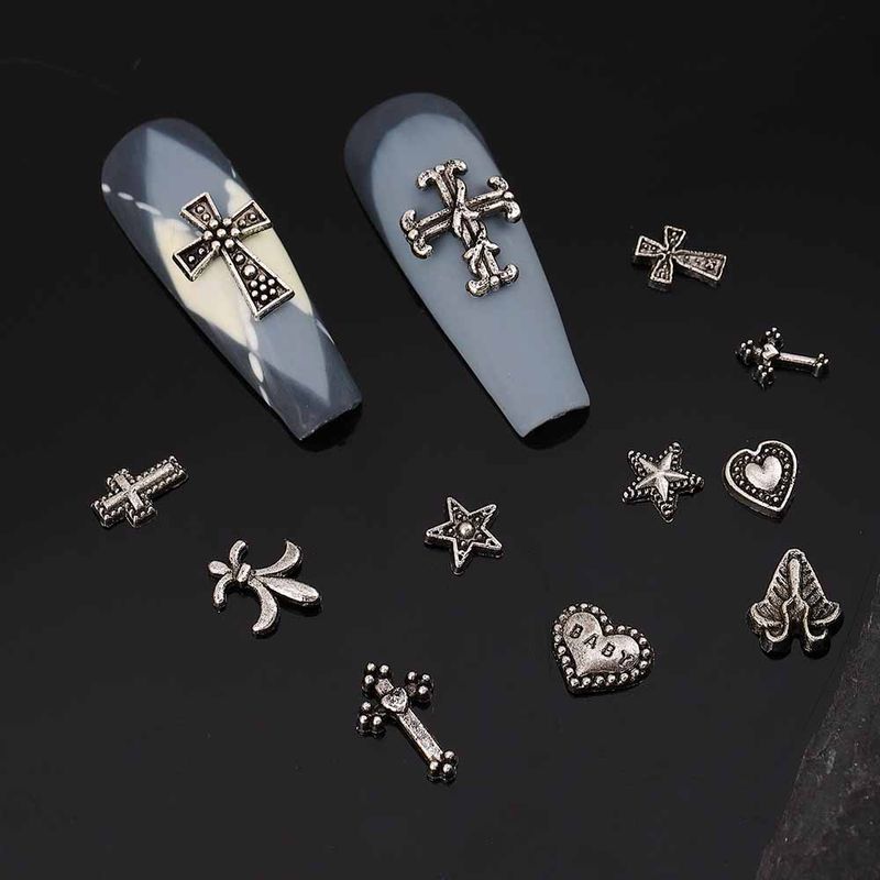 Gothic Pentagram Cross Heart Shape Zinc Alloy Nail Decoration Accessories 1 Set 120 Pieces Per Pack