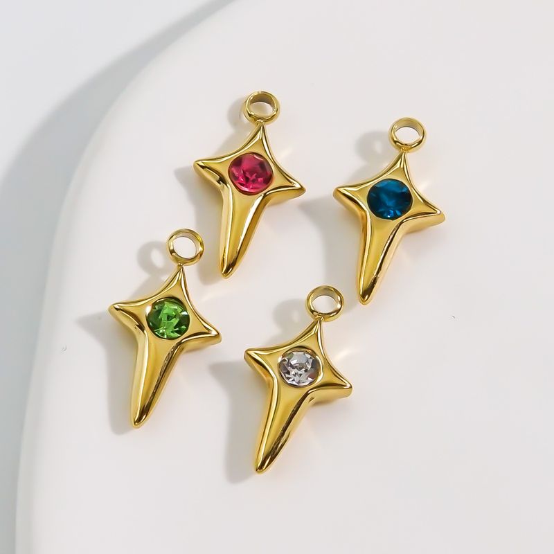 10 PCS/Package 8*13 304 Stainless Steel Zircon 14K Gold Plated Star Pendant