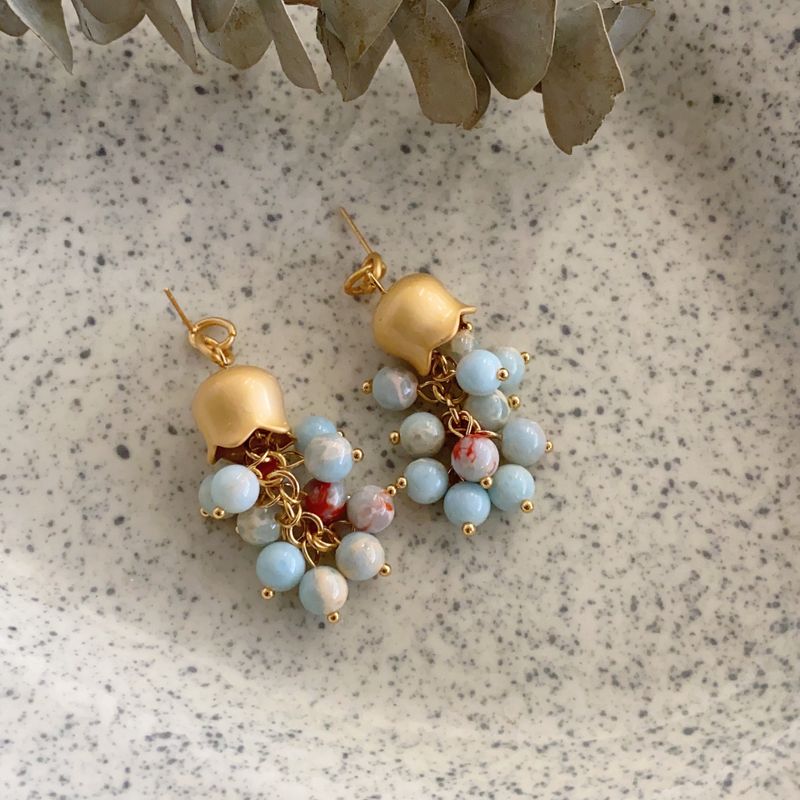 Casual Elegant Grape Beaded Copper Plating Women's Drop Earrings 1 Pair