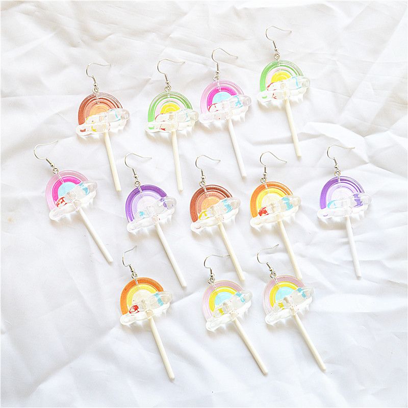 1 Pair Cute Handmade Rainbow Candy Synthetic Resin Metal Drop Earrings