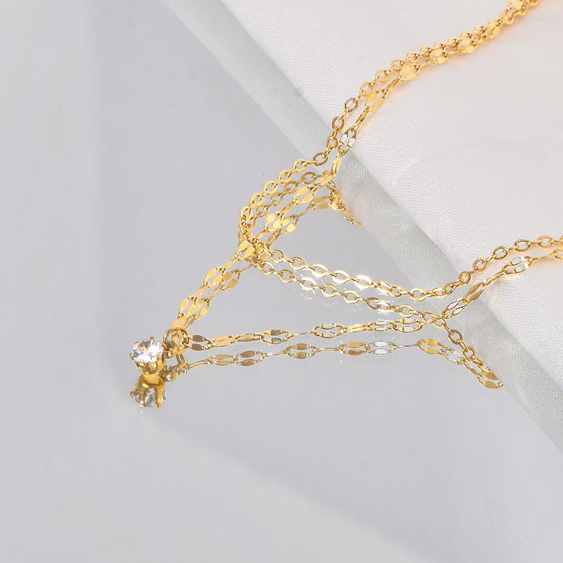 Titanium Steel Casual Simple Style Round Chain Inlay Zircon Necklace