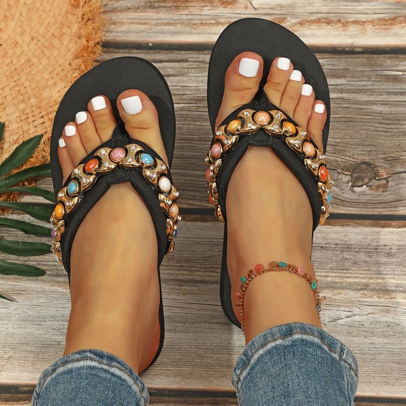 Women's Casual Vacation Solid Color Rhinestone T-Strap Flip Flops