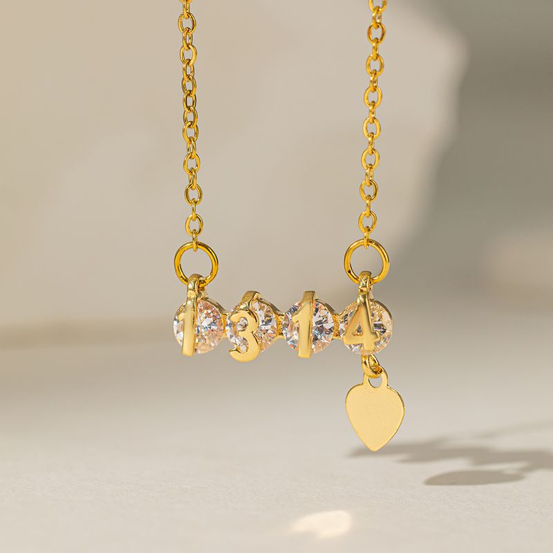 Acero Inoxidable 304 Chapados en oro de 18k Casual Estilo Simple Enchapado Embutido Carta Número Diamantes De Imitación Artificiales Collar Colgante