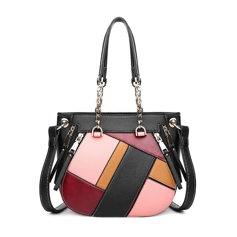 Frau Mittel Pu-Leder Geometrisch Farbblock Klassischer Stil Reißverschluss Handtasche