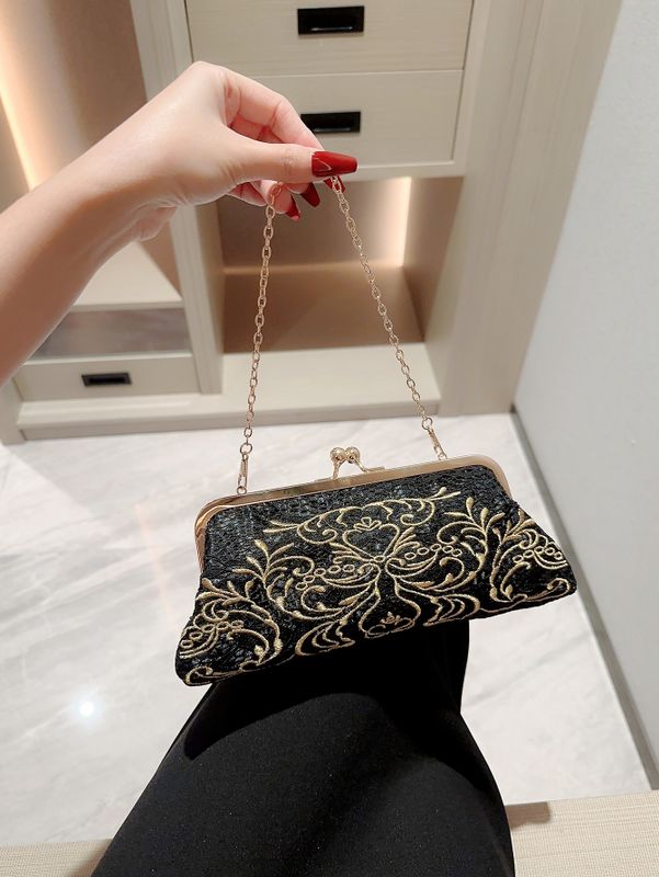 Black Polyester Geometric Embroidery Evening Bags