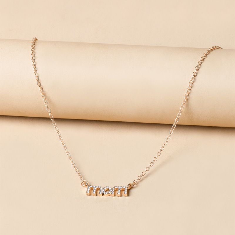 Wholesale Jewelry MAMA Modern Style Simple Style Letter Alloy Rhinestones Plating Inlay Necklace