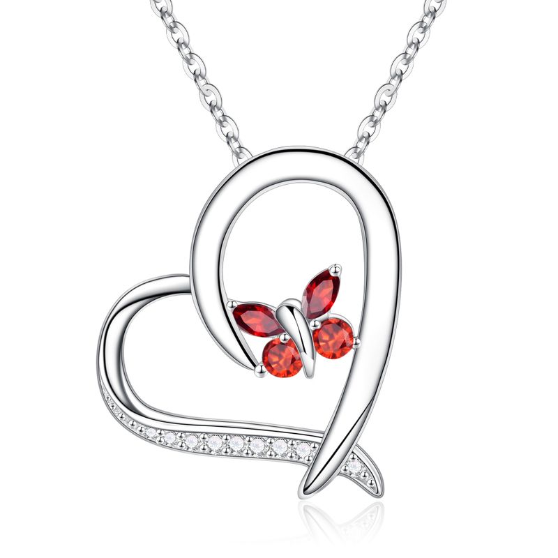 Sterling Silver Elegant Classic Style Heart Shape Butterfly Plating Zircon Pendant Necklace