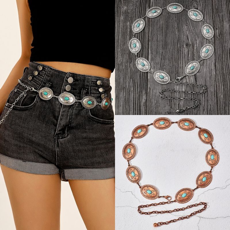 Vintage Style Solid Color Alloy Plating Inlay Turquoise Women's Chain Belts