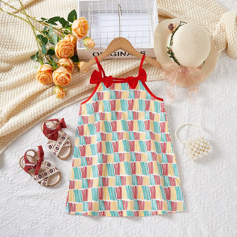 Cute Bow Knot Embroidery Cotton Blend Girls Dresses