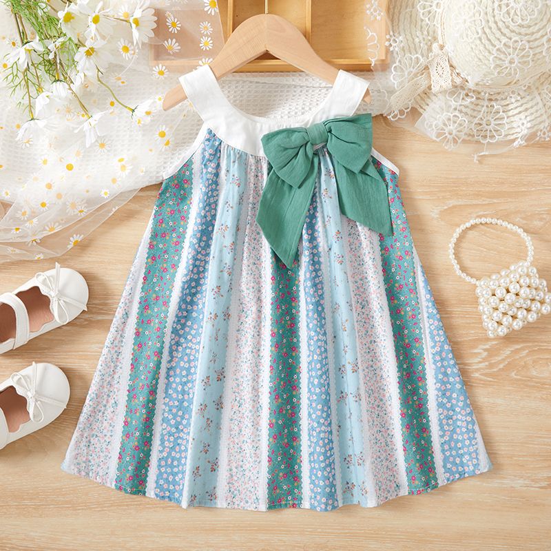 Princess Bow Knot Embroidery Cotton Blend Girls Dresses