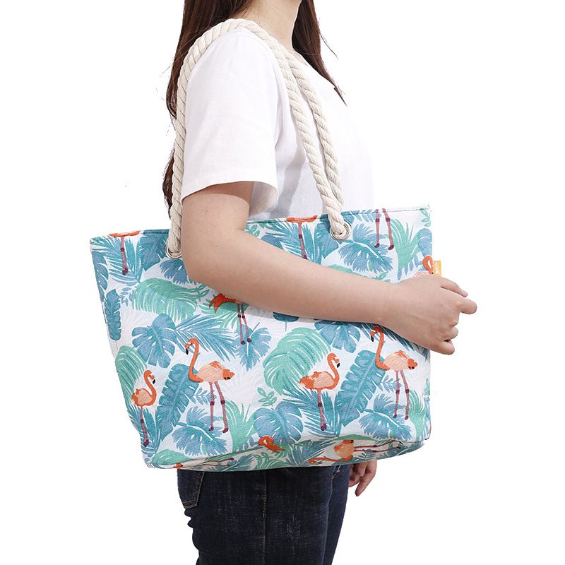 Women's Large Cotton Polyester Stripe Vacation Square Zipper Canvas Bag