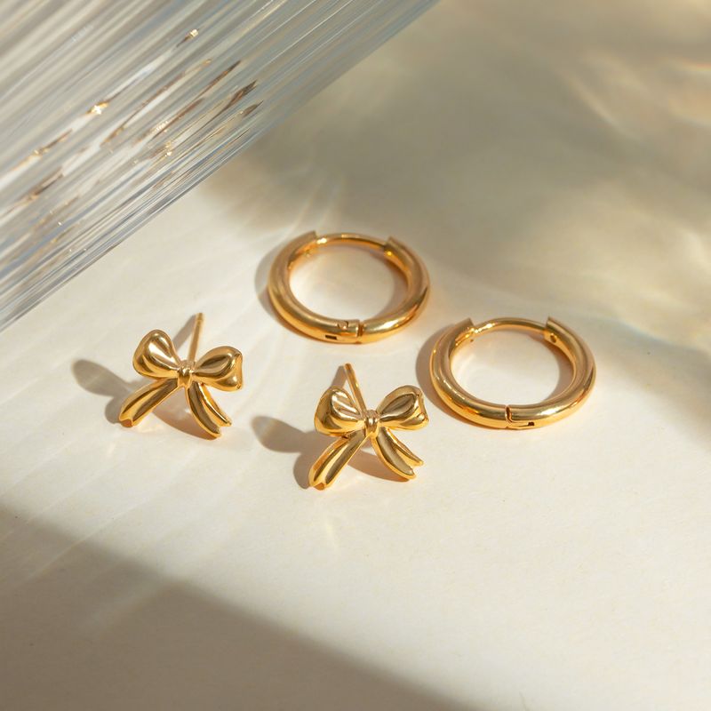 1 Pair Simple Style Classic Style Bow Knot Plating 304 Stainless Steel 18K Gold Plated Ear Studs