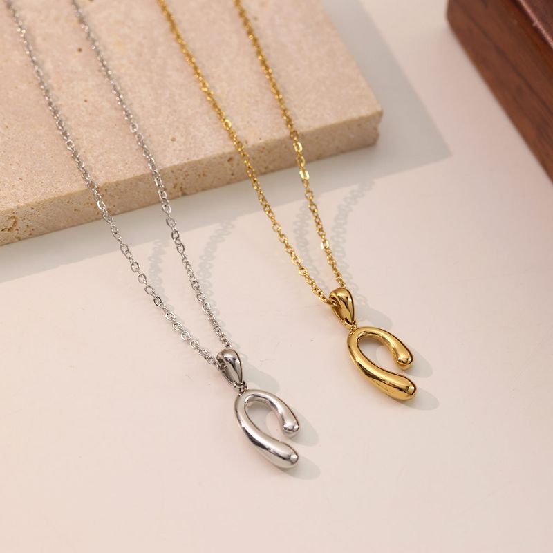 Stainless Steel White Gold Plated Gold Plated Vintage Style Simple Style Solid Color Plating Three-dimensional Pendant Necklace