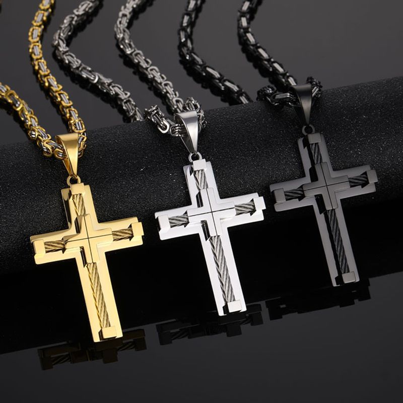 Hip-Hop Cross Titanium Steel Polishing Plating Men's Pendant Necklace