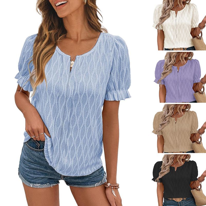 Women's T-shirt Short Sleeve T-Shirts Jacquard Vacation Solid Color