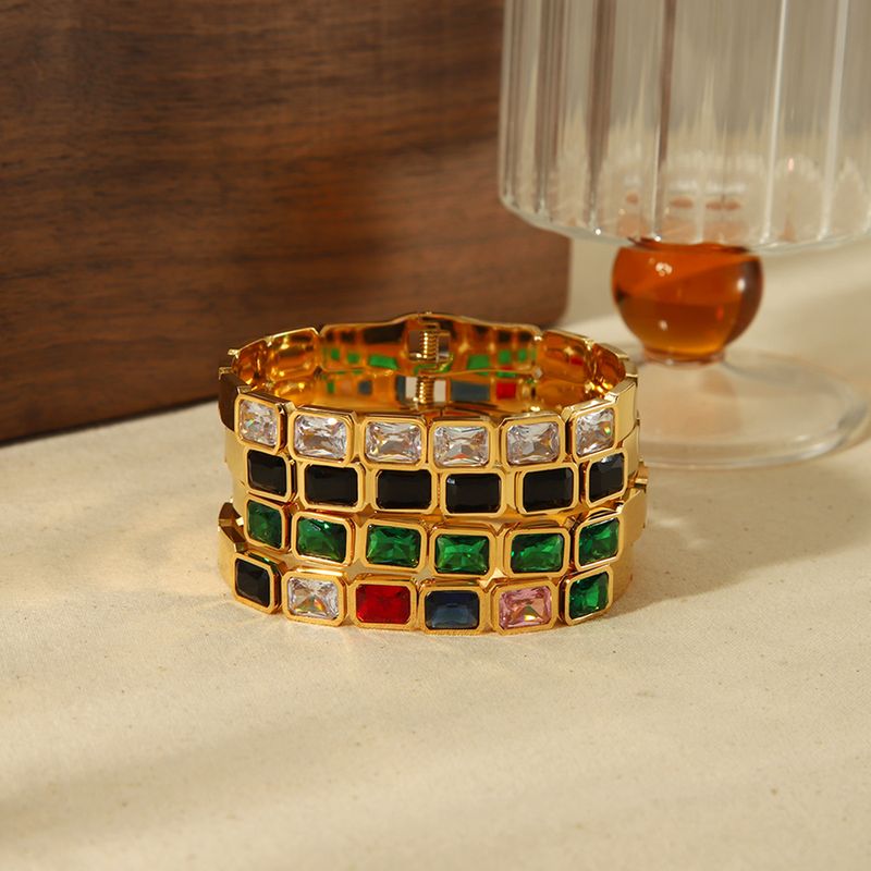 Stainless Steel 18K Gold Plated Casual Tropical Classic Style Geometric Polishing Inlay Zircon Bangle