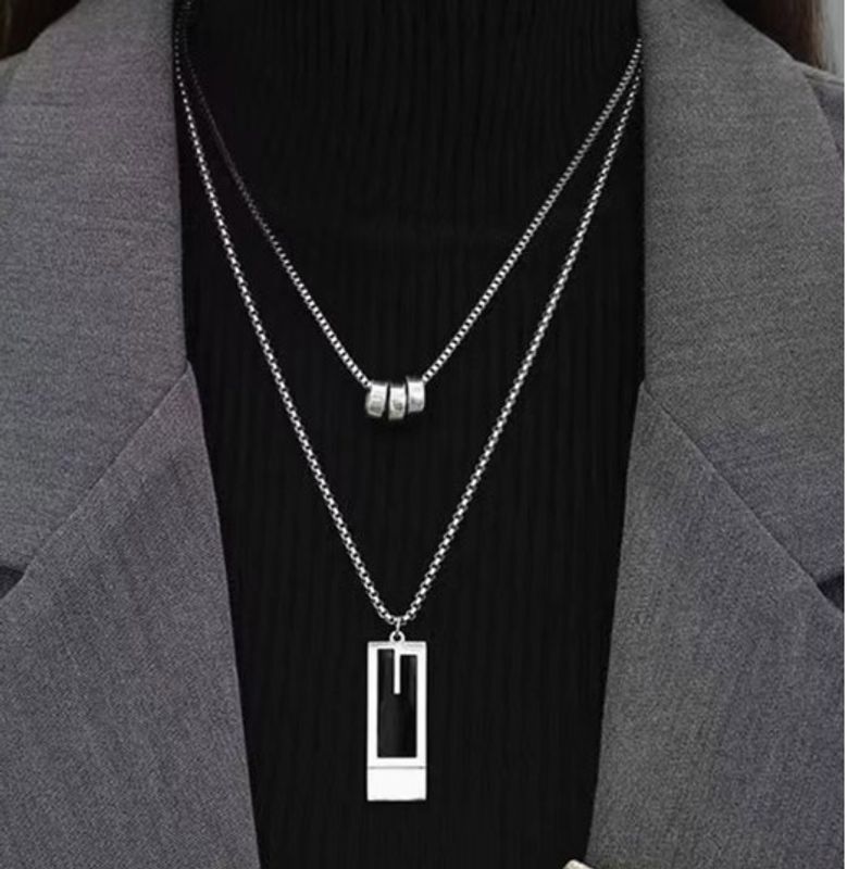 Casual Simple Style Geometric Alloy White Gold Plated Unisex Double Layer Necklaces