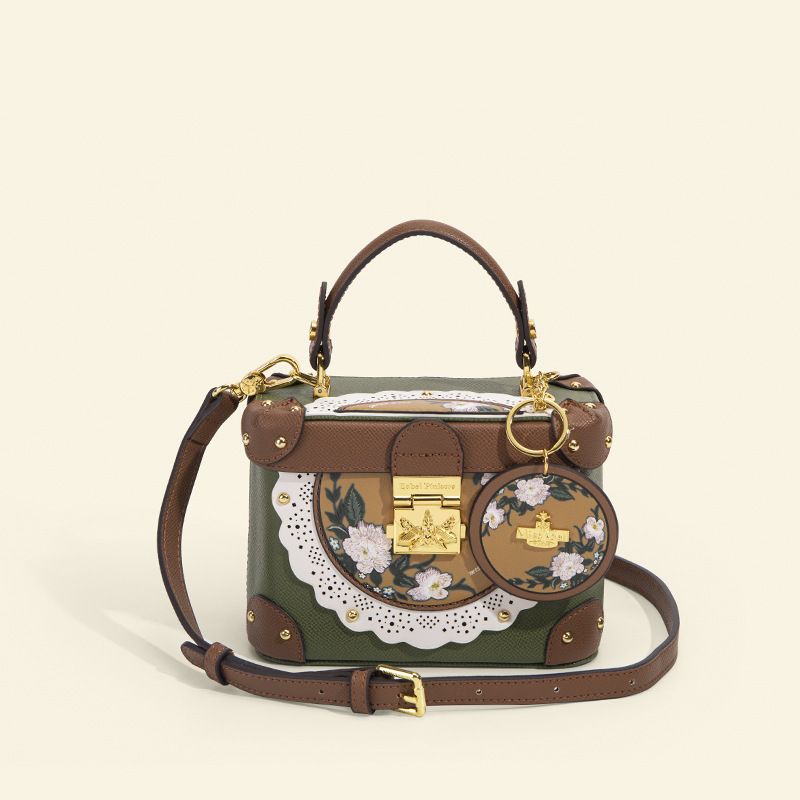 Women's Medium Pu Leather Flower Vintage Style Square Lock Clasp Box Bag Handbags