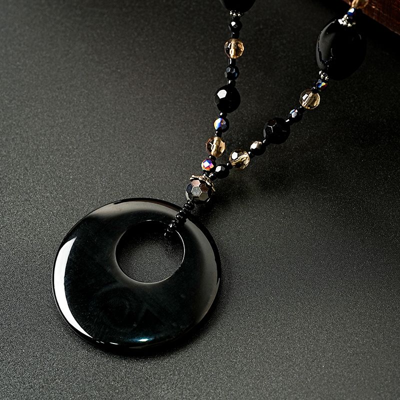 Klassisch Retro Geometrisch Kupfer Perlen Inlay Harz Glasperlen Frau Halskette Mit Anhänger
