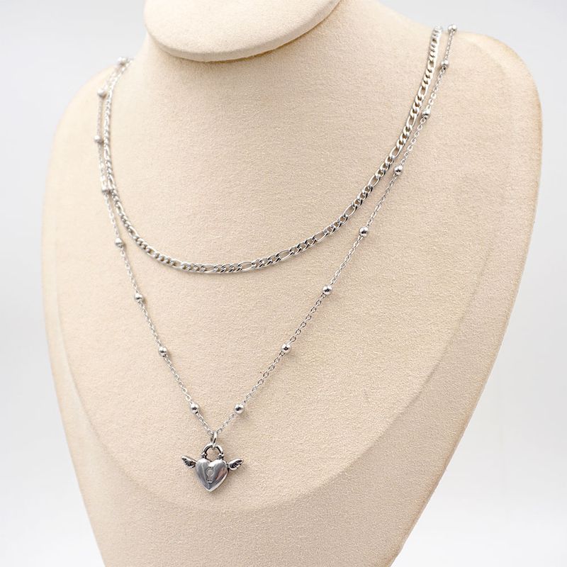 Titanium Steel Casual Modern Style Simple Style Handmade Angel Wings Layered Necklaces