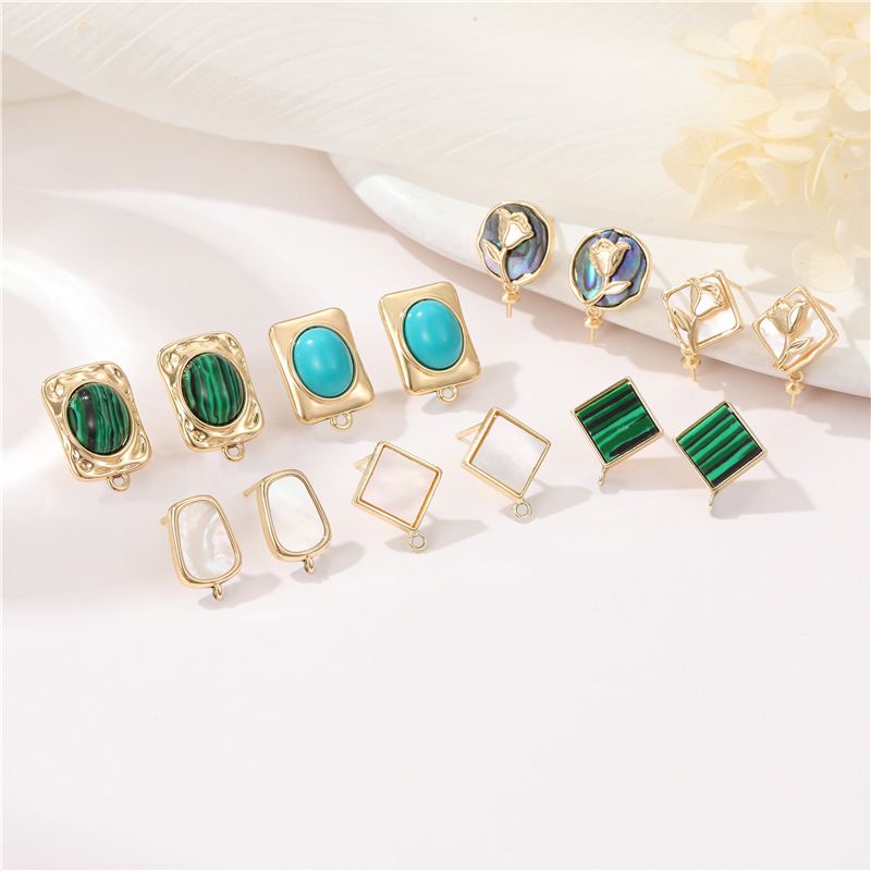 1 Pair Simple Style Geometric Plating Inlay Copper Malachite Turquoise Shell Ear Studs