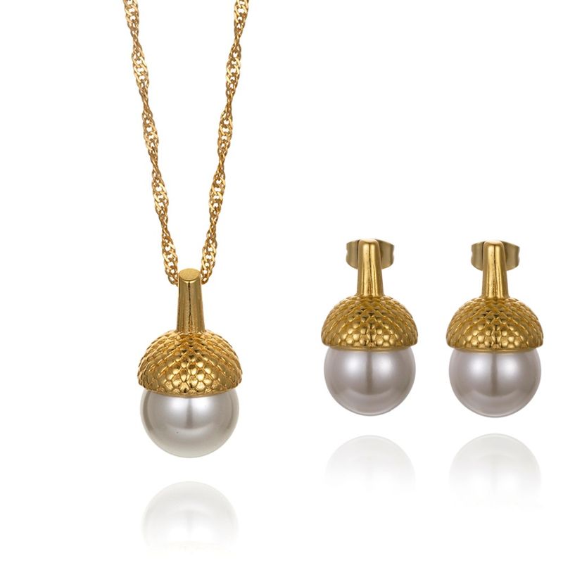 Le Cuivre Style IG Pommes De Pin Placage Incruster Perles Artificielles Des Boucles D'Oreilles Collier