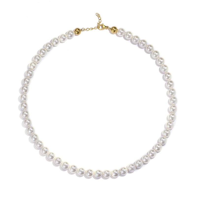 IG Style Geometric Imitation Pearl Titanium Steel Beaded Plating Women's Necklace
