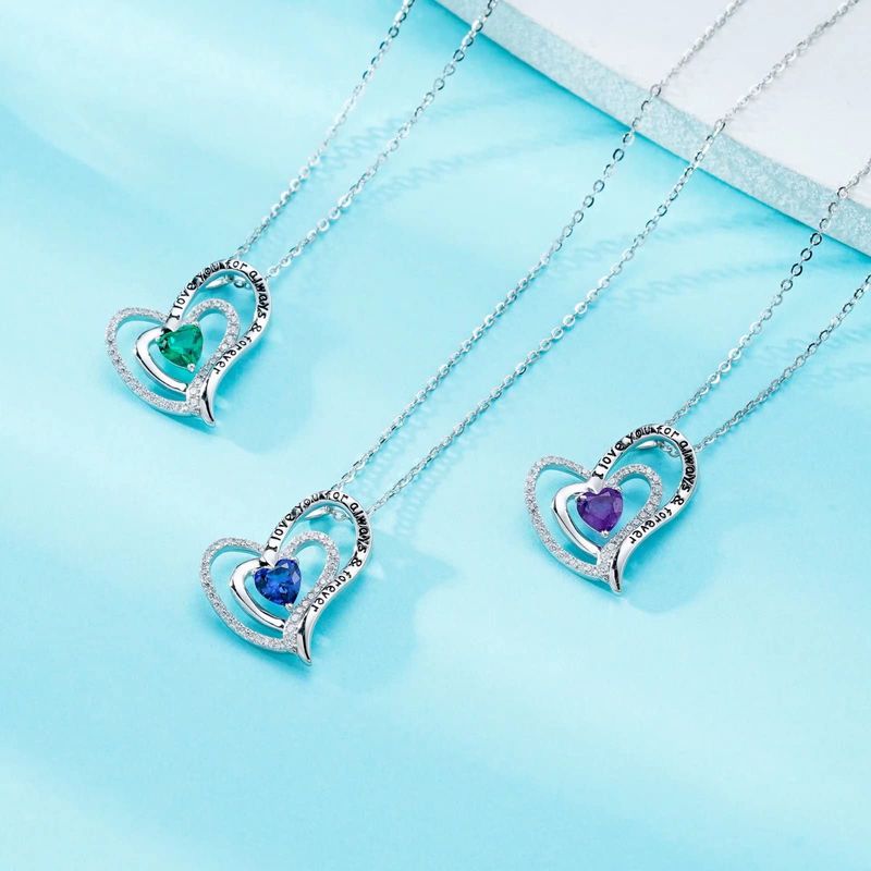 Sterling Silver Elegant Classic Style Heart Shape Solid Color Inlay Zircon Pendant Necklace