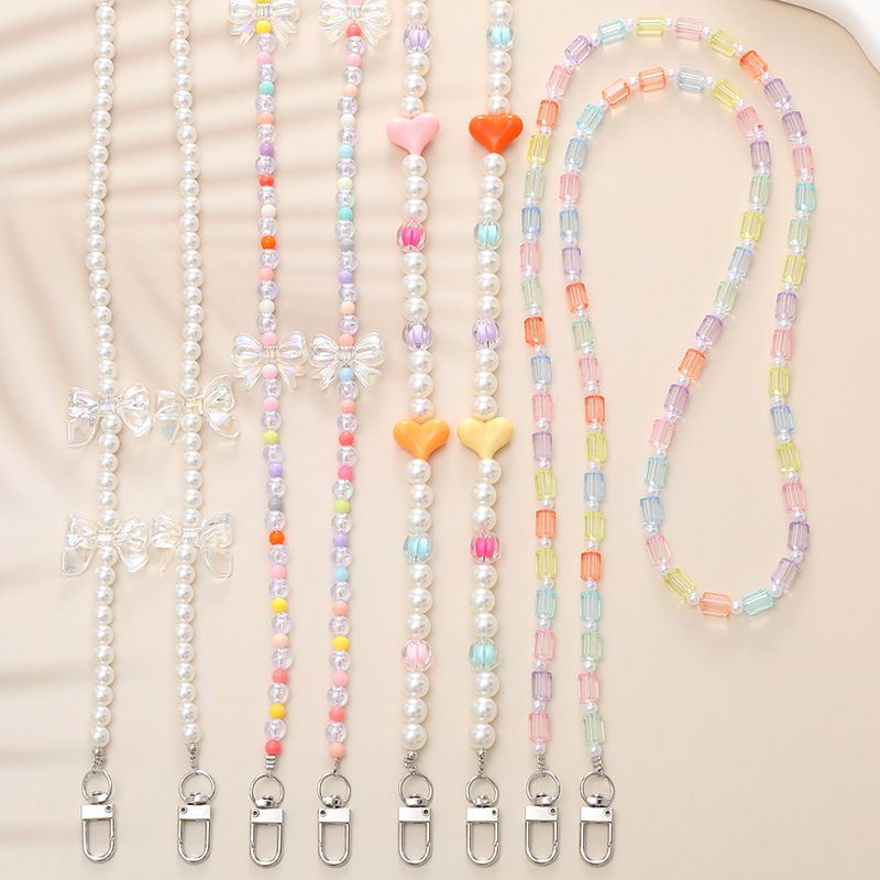 Sweet Heart Shape Bow Knot Arylic Beaded Plating Mobile Phone Chain