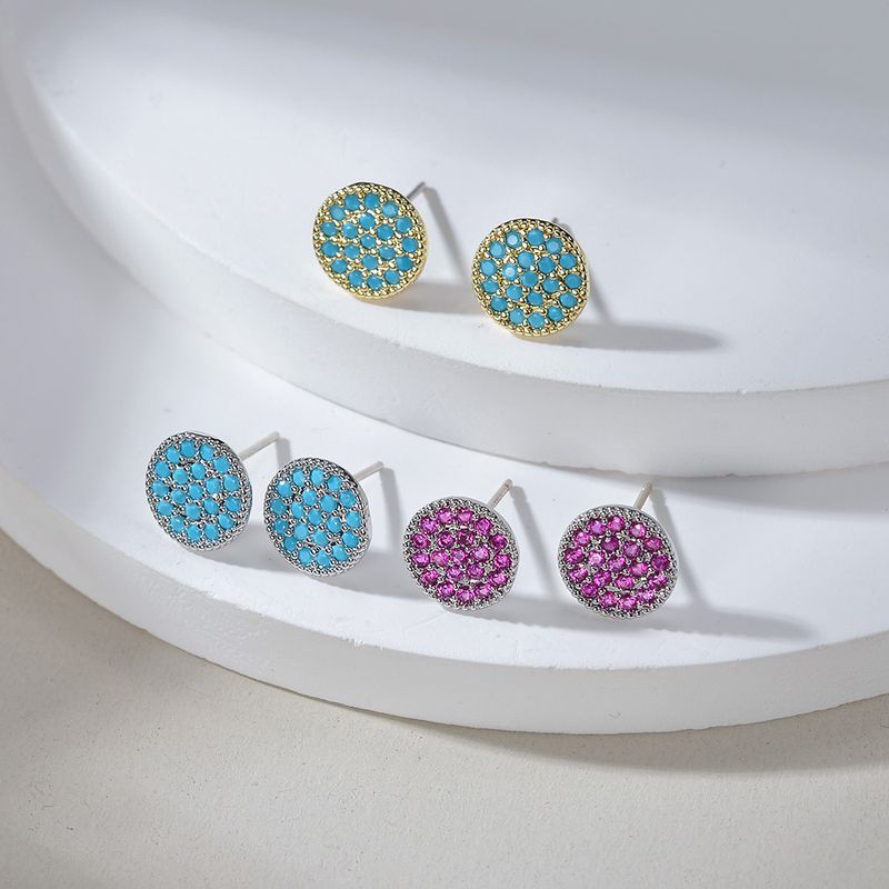 1 Paire Mignon Punk Commuer Couleur Unie Placage Incruster Le Cuivre Laiton Gemme Turquoise Zircon Plaqué Or 18K Or Blanc Plaqué Boucles D'Oreilles