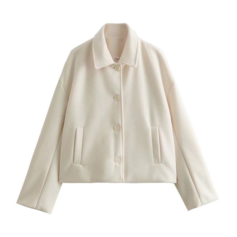 Women's Simple Style Solid Color Pocket Single Breasted Coat Casual Jacket