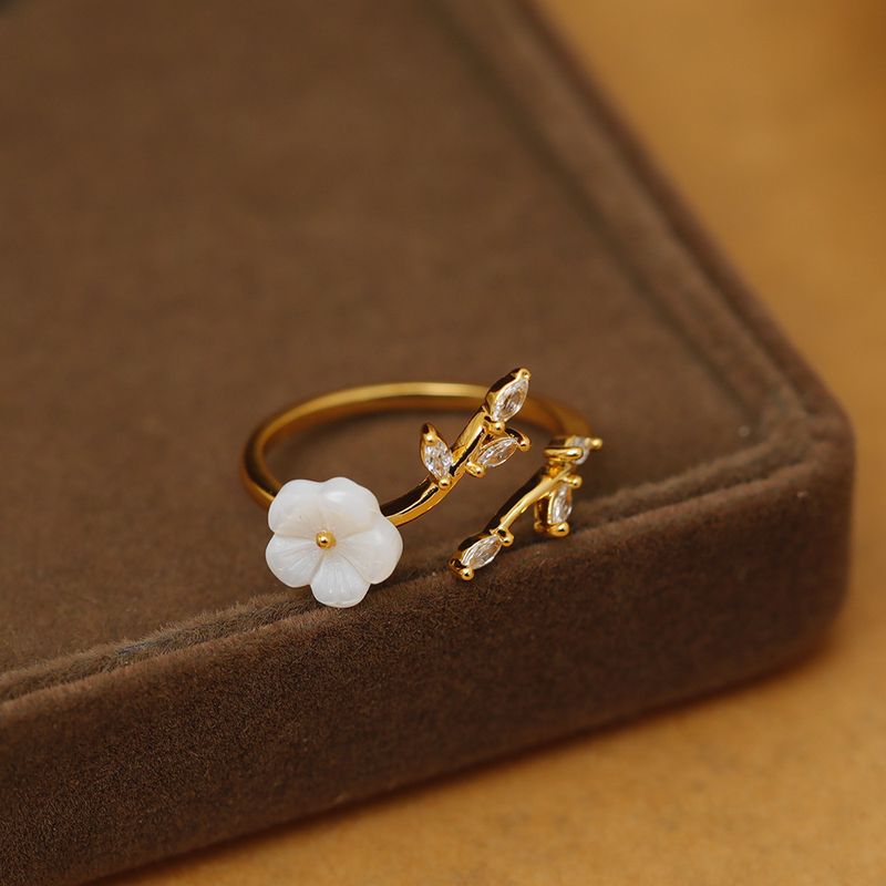 Wholesale Cute Sweet Flower Copper Plating Inlay 18K Gold Plated Zircon Rings