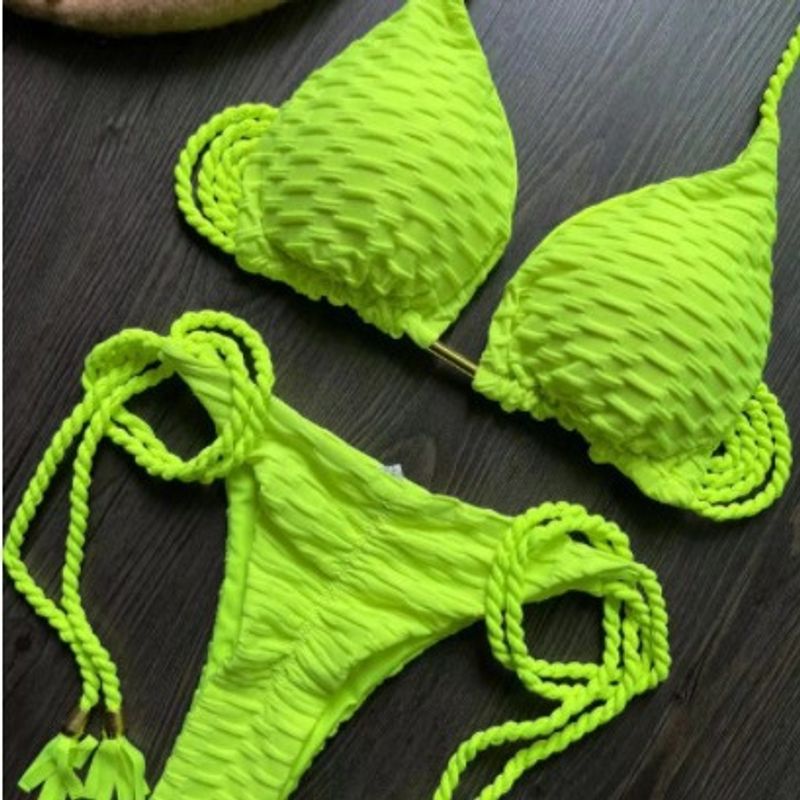 Mujeres Color Sólido Juego De 2 Piezas Bikinis Traje De Baño